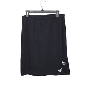 VTG 90s/Y2K Embroidered Butterfly Black Skirt Sz Large Side Slit Stretch Fairy